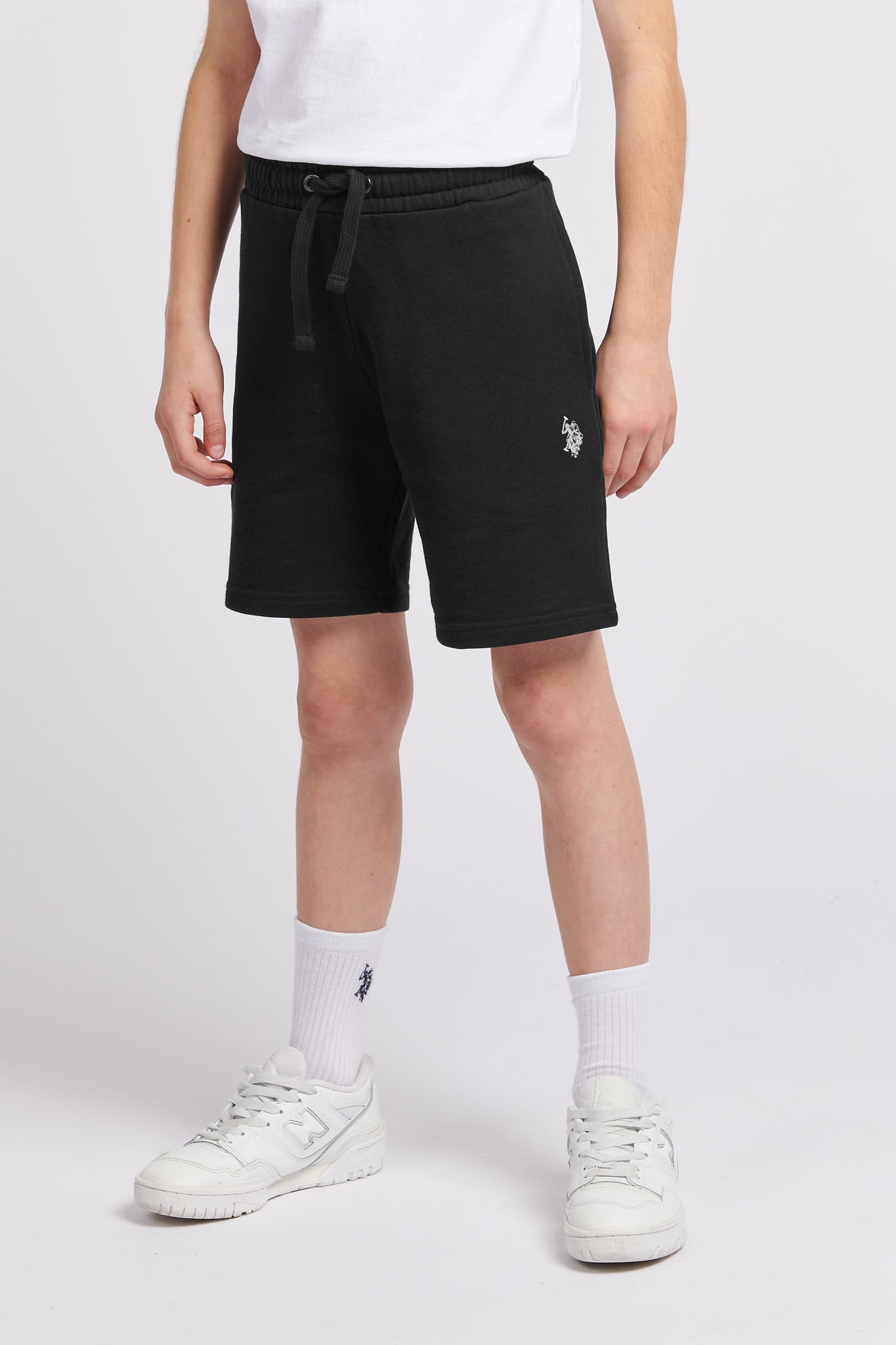 Boys Double Horsemen Sweat Shorts in Black Bright White DHM