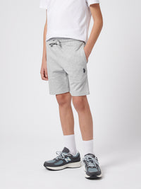 Boys Double Horsemen Sweat Shorts in Mid Grey Marl