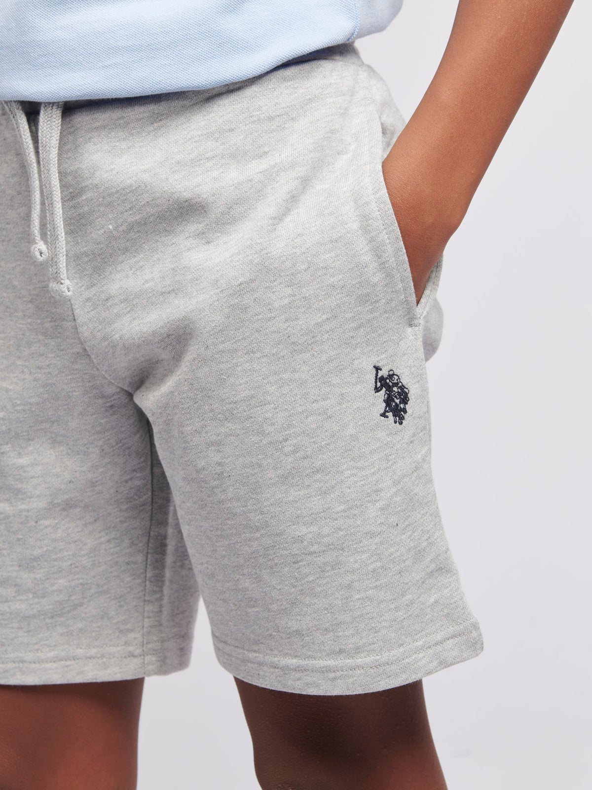 Boys Double Horsemen Sweat Short in Mid Grey Marl