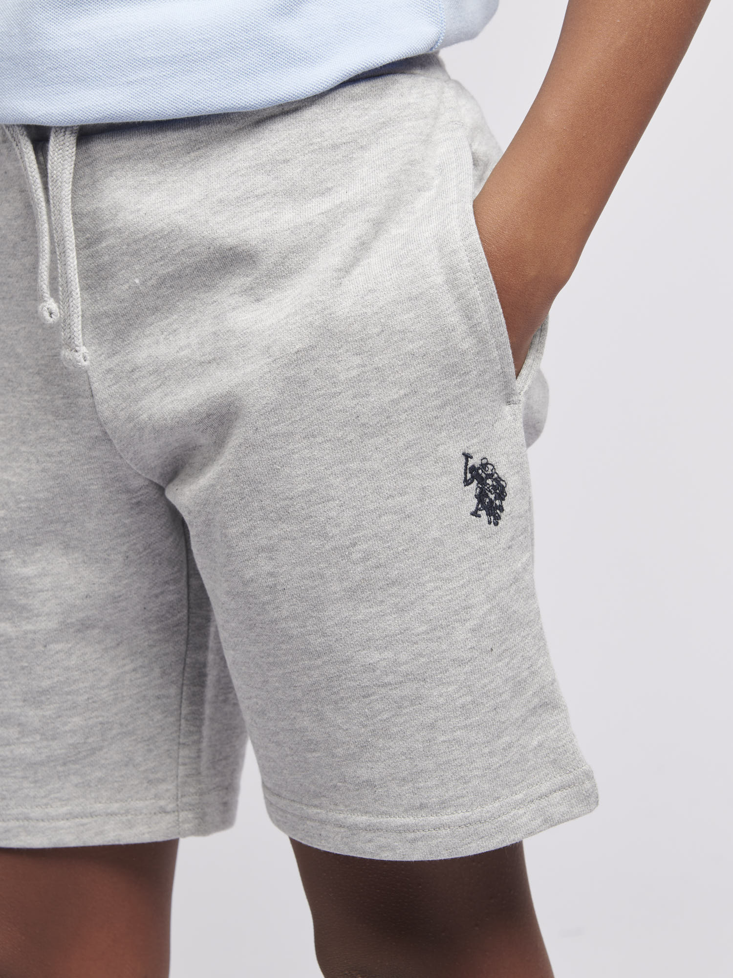 Boys Double Horsemen Sweat Shorts in Mid Grey Marl