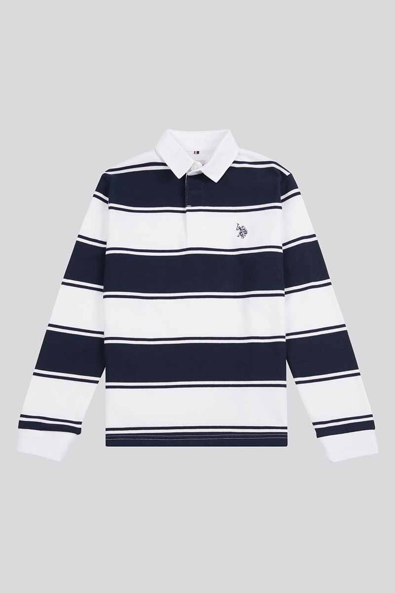 Boys Striped Rugby Shirt in Bright White