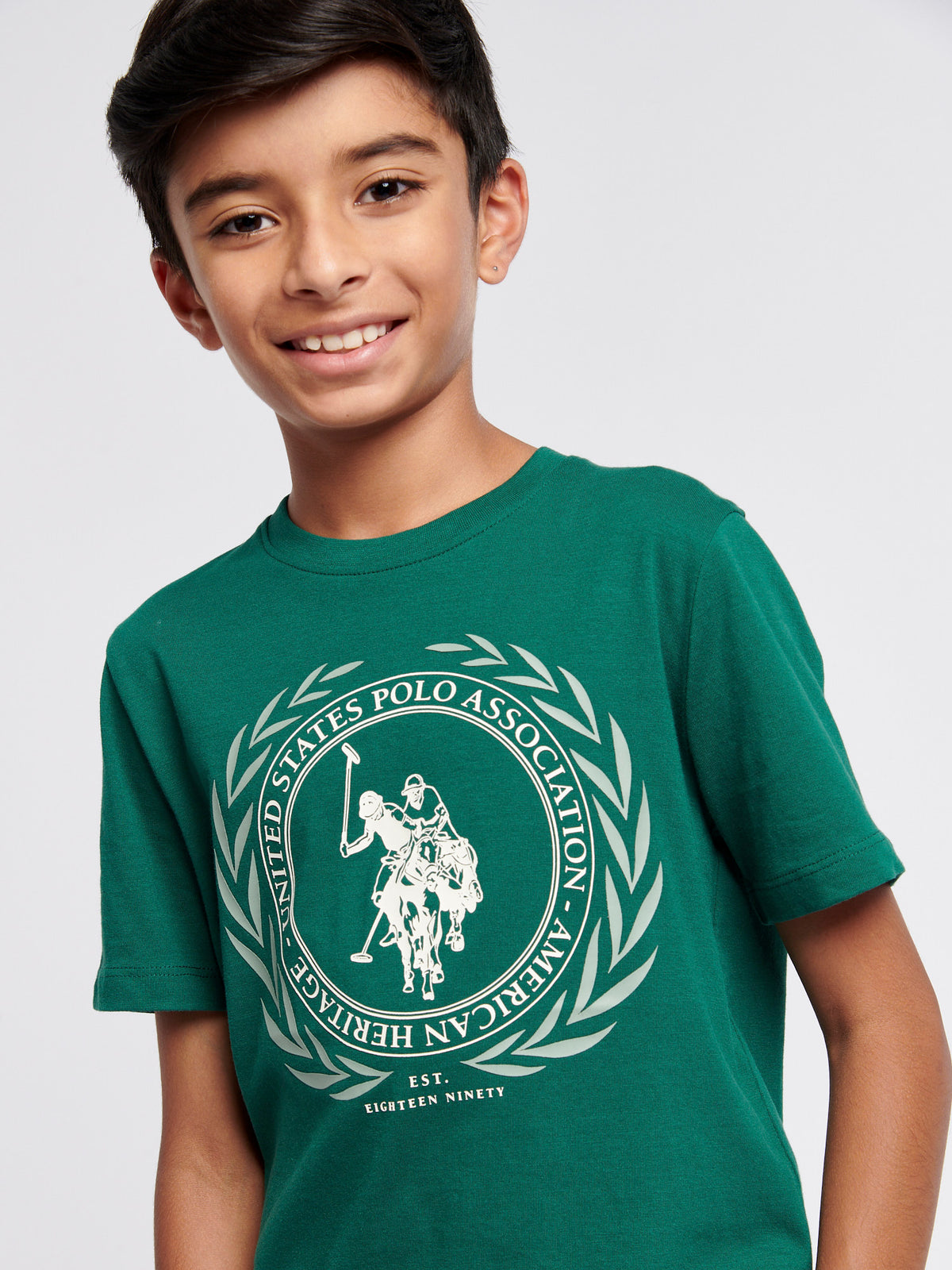 Boys Crest Graphic T-Shirt in Rain Forest