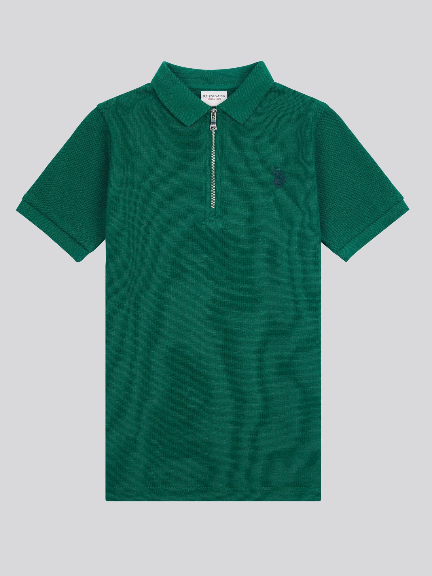 Boys Double Horsemen Textured Polo Shirt in Rain Forest