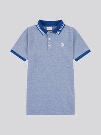 Boys Two Tone Pique Polo Shirt in Navy Peony