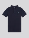 Boys Wide Rib Polo Shirt in Dark Sapphire Navy / Moonlight Blue DHM