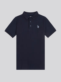 Boys Wide Rib Polo Shirt in Dark Sapphire Navy / Moonlight Blue DHM