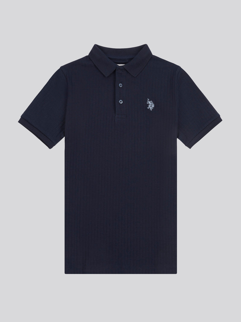 Boys Wide Rib Polo Shirt in Dark Sapphire Navy / Moonlight Blue DHM