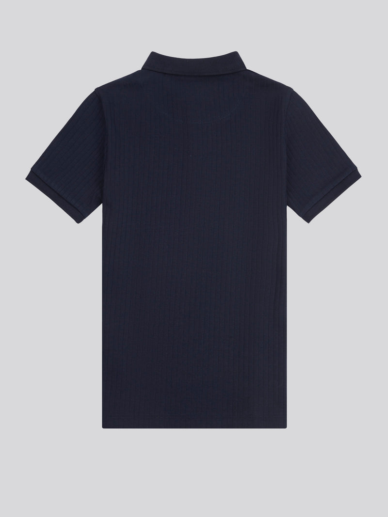 Boys Wide Rib Polo Shirt in Dark Sapphire Navy / Moonlight Blue DHM