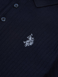 Boys Wide Rib Polo Shirt in Dark Sapphire Navy / Moonlight Blue DHM