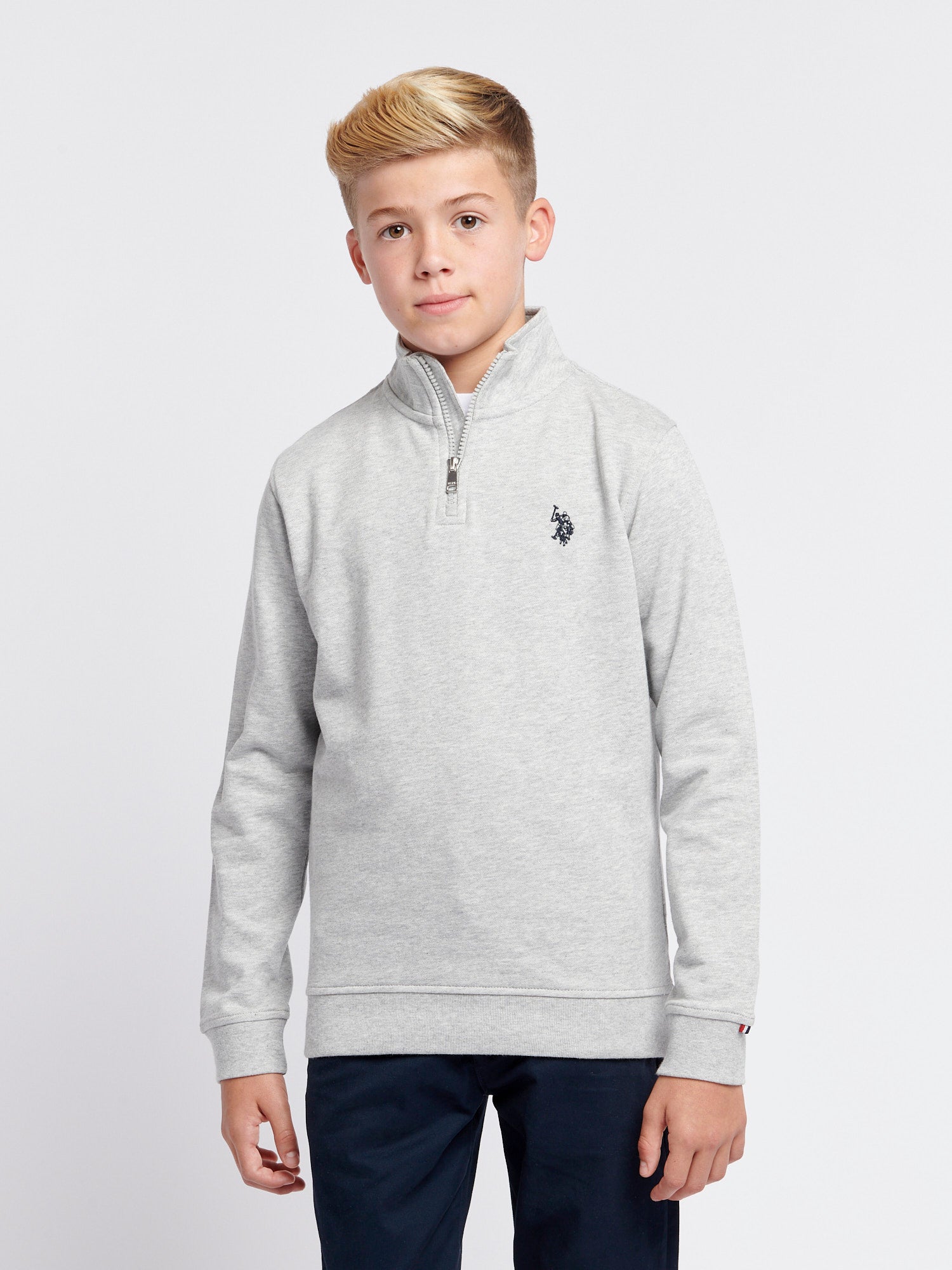 Boys Double Horsemen 1/4 Zip in Mid Grey Marl