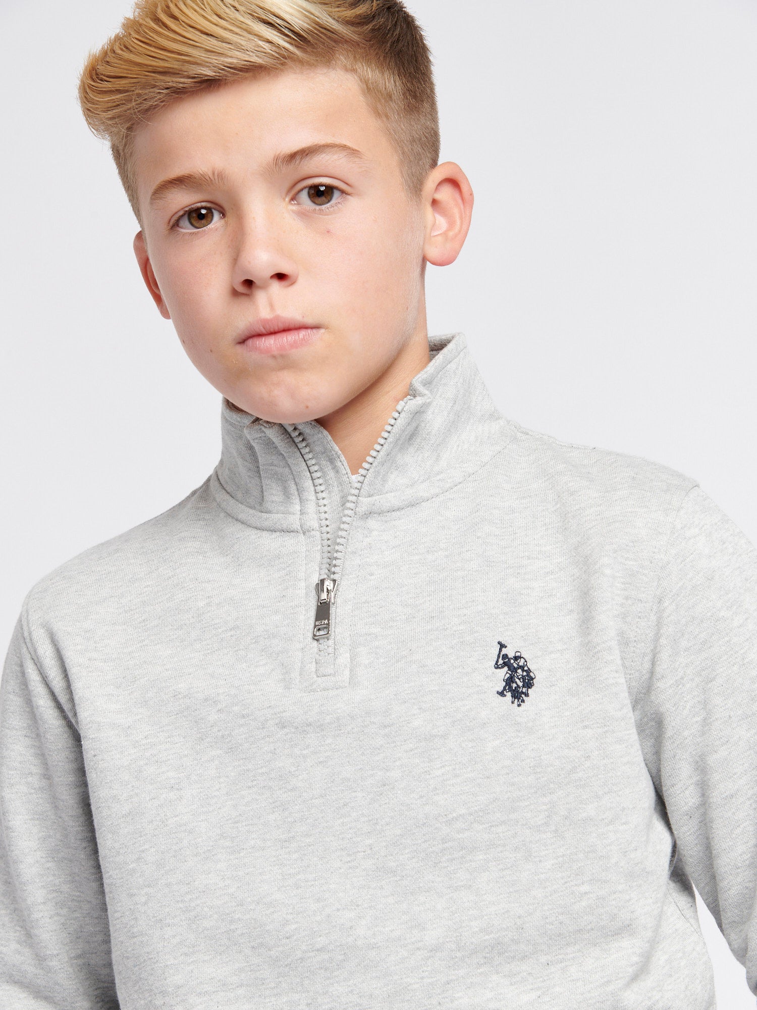 Boys Double Horsemen 1/4 Zip in Mid Grey Marl