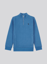 Boys Herringbone ¼ Zip Sweatshirt in Blue Horizon Marl