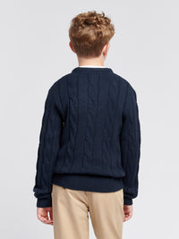 Boys Cable Knit Jumper in Dark Sapphire Navy / Moonlight Blue DHM