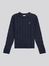 Boys Cable Knit Jumper in Dark Sapphire Navy / Moonlight Blue DHM