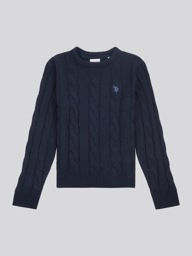 Boys Cable Knit Jumper in Dark Sapphire Navy / Moonlight Blue DHM