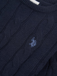 Boys Cable Knit Jumper in Dark Sapphire Navy / Moonlight Blue DHM