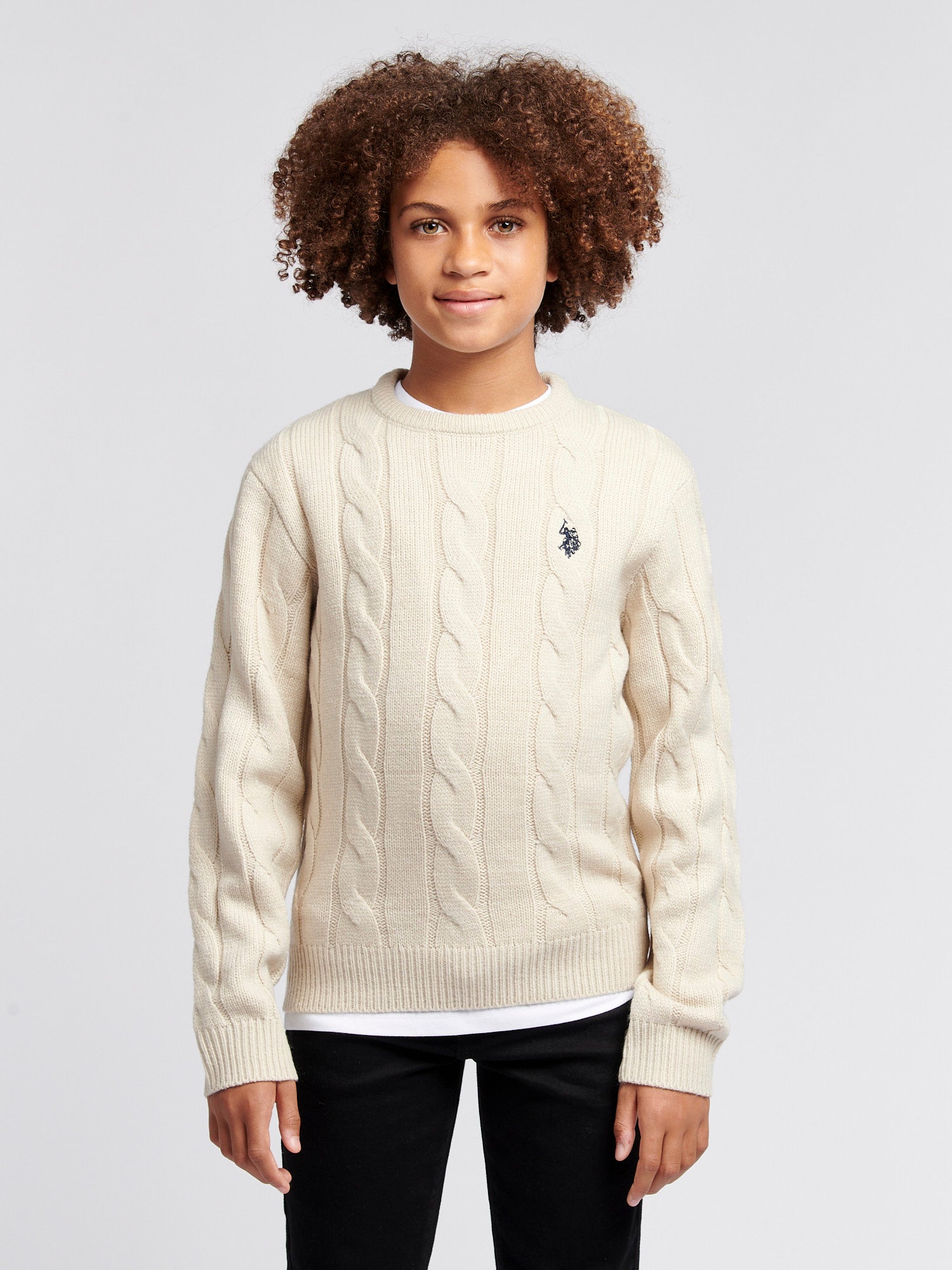 Boys Cable Knit Jumper in Birch Marl U.S. Polo Assn. UK