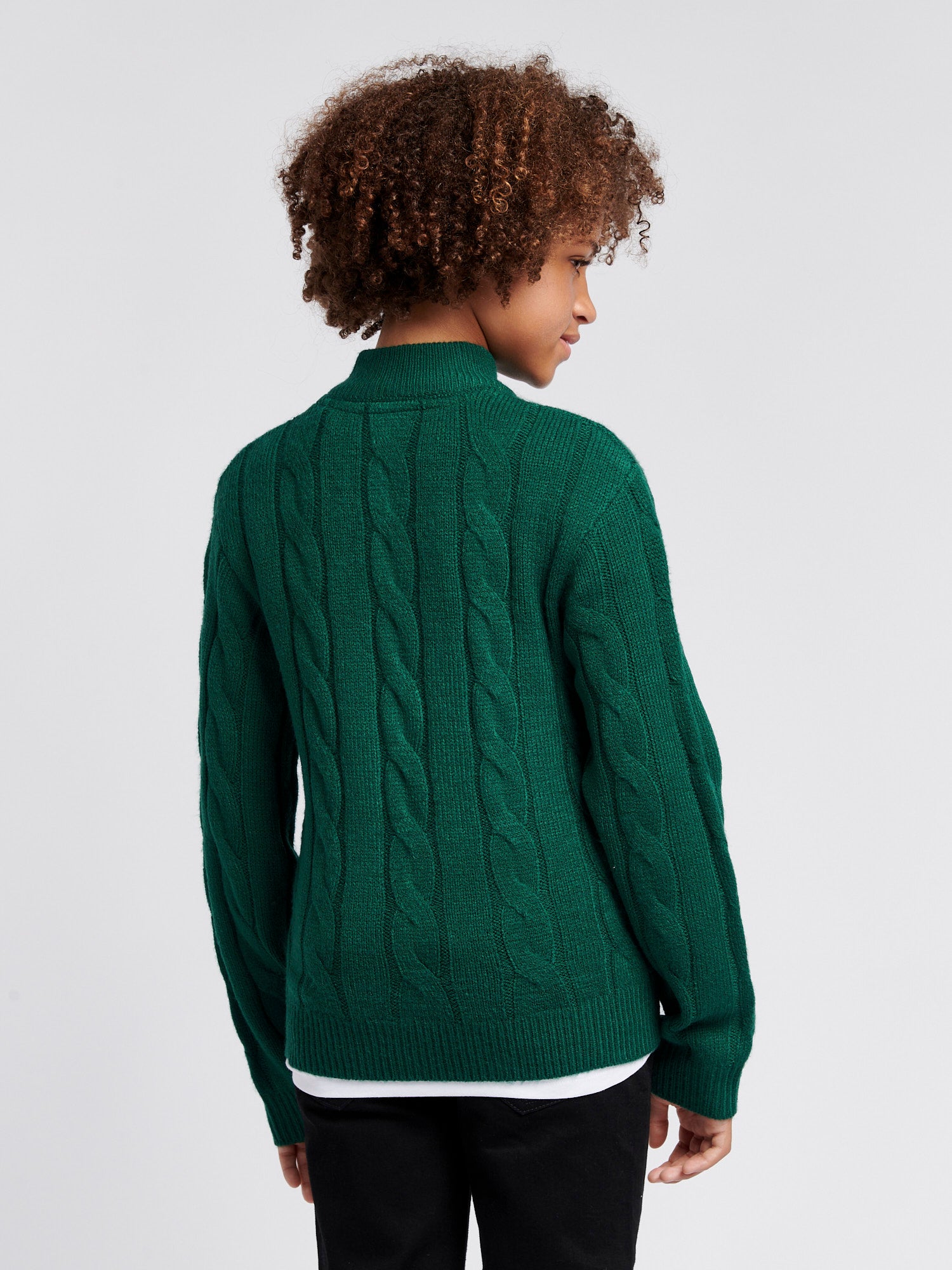 Boys Cable Knit Funnel Neck Jumper in Rain Forest