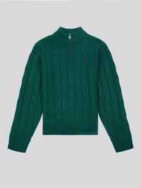 Boys Cable Knit Funnel Neck Jumper in Rain Forest