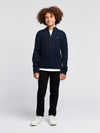 Boys Cable Knit Funnel Neck Jumper in Dark Sapphire Navy / Moonlight Blue DHM