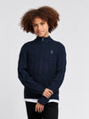 Boys Cable Knit Funnel Neck Jumper in Dark Sapphire Navy / Moonlight Blue DHM