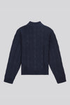 Boys Cable Knit Funnel Neck Jumper in Dark Sapphire Navy / Moonlight Blue DHM