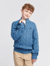 Boys Cable Knit Funnel Neck Jumper in Blue Horizon