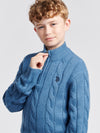 Boys Cable Knit Funnel Neck Jumper in Blue Horizon