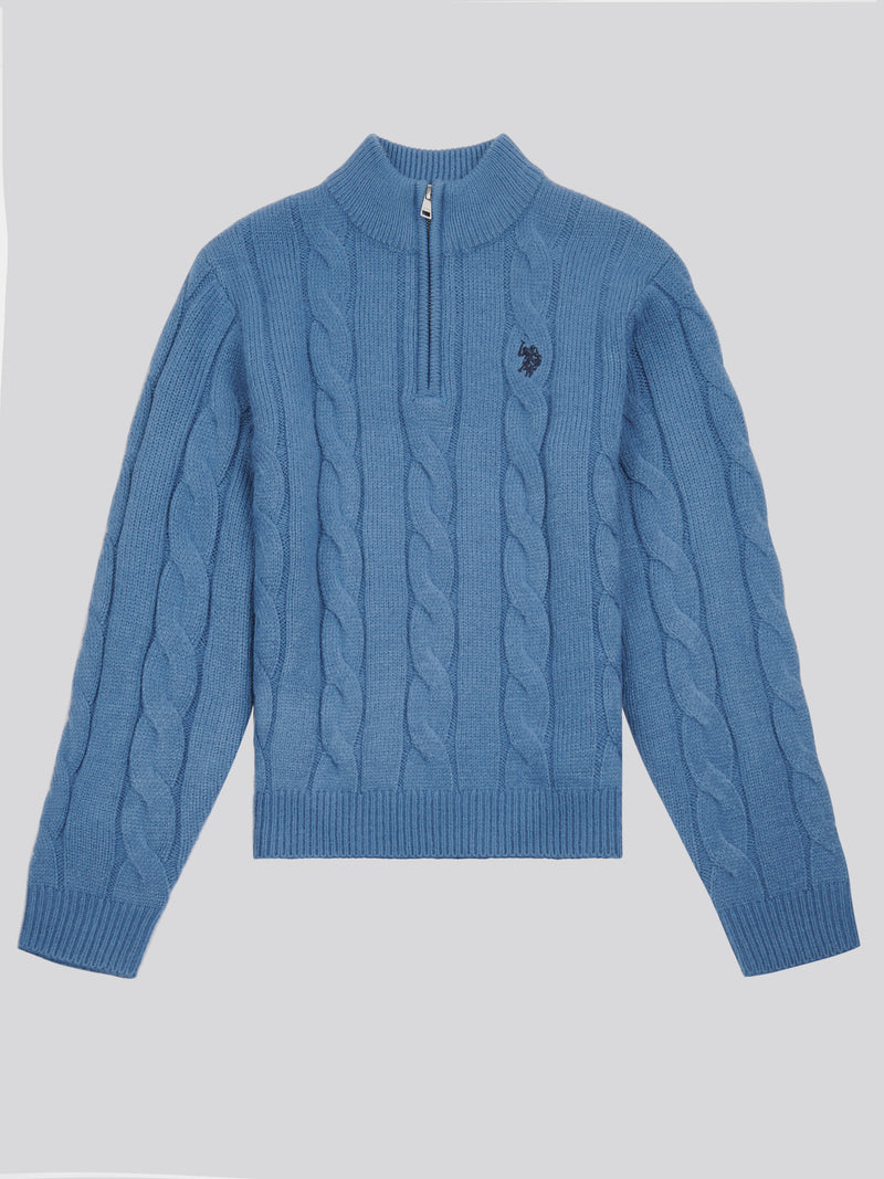 Boys Cable Knit Funnel Neck Jumper in Blue Horizon