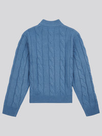 Boys Cable Knit Funnel Neck Jumper in Blue Horizon