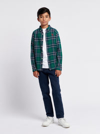 Boys Brushed Flannel Heavyweight Check Shirt in Rain Forest