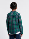 Boys Brushed Flannel Heavyweight Check Shirt in Rain Forest