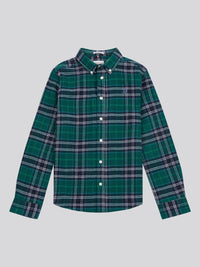 Boys Brushed Flannel Heavyweight Check Shirt in Rain Forest