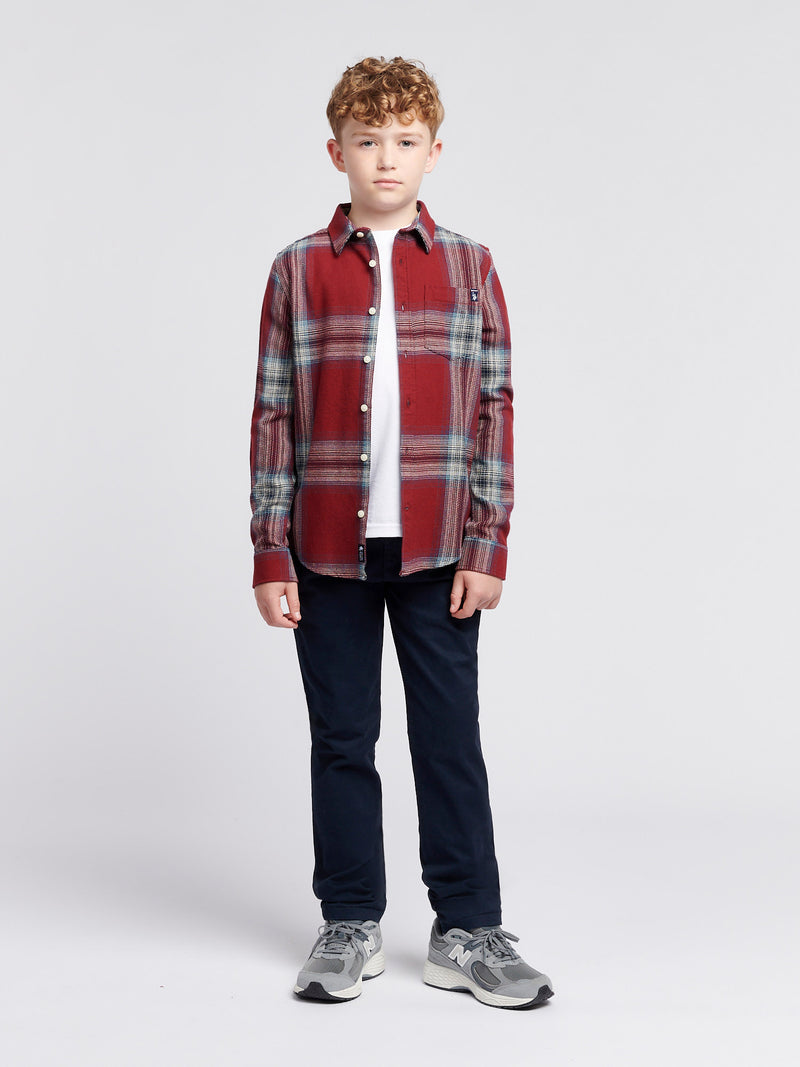 Boys Ombre Check Cotton Shirt in Tibetan Red