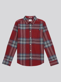 Boys Ombre Check Cotton Shirt in Tibetan Red