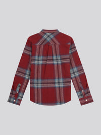 Boys Ombre Check Cotton Shirt in Tibetan Red