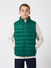 Boys Panelled Quilted Gilet in Rain Forest