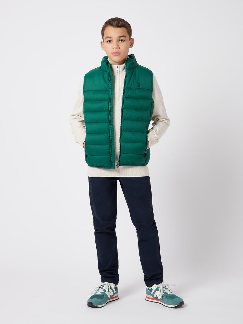 Boys Panelled Quilted Gilet in Rain Forest