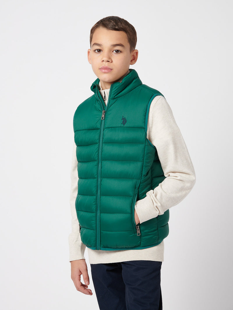 Boys Panelled Quilted Gilet in Rain Forest