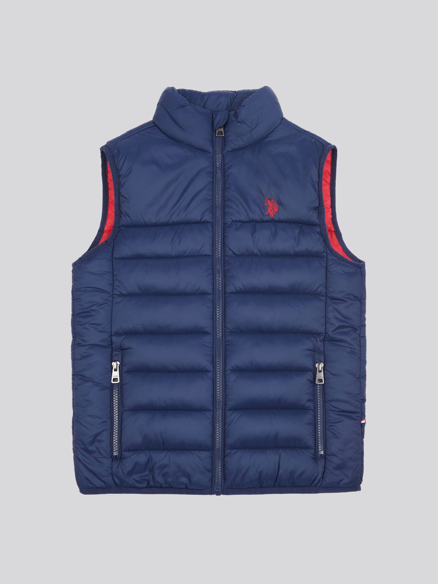 Boys Panelled Quilted Gilet in Dark Sapphire Navy / Haute Red DHM