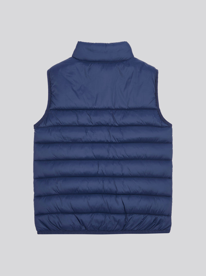 Boys Panelled Quilted Gilet in Dark Sapphire Navy / Haute Red DHM