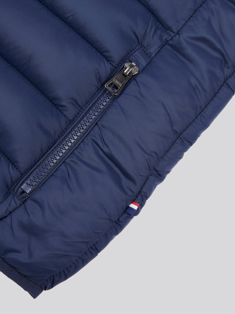 Boys Panelled Quilted Gilet in Dark Sapphire Navy / Haute Red DHM