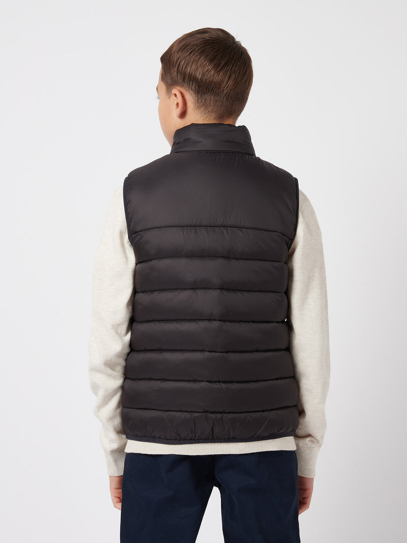 Boys Panelled Quilted Gilet in Black Bright White DHM