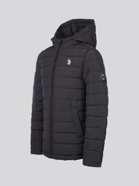 Boys Lightweight Quilt Hooded Puffer Jacket in Black