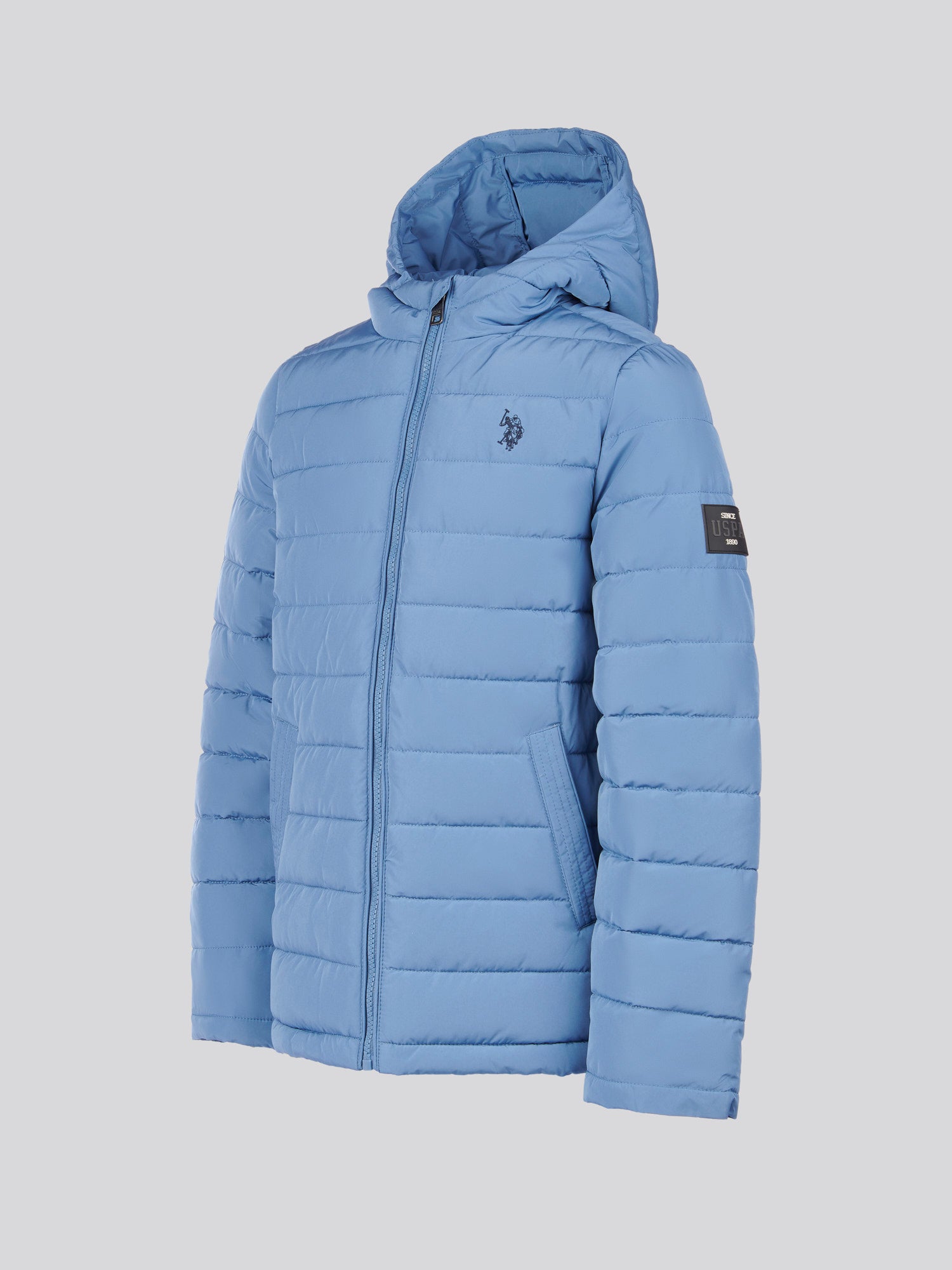 Boys Lightweight Quilt Hooded Puffer Jacket in Blue Horizon