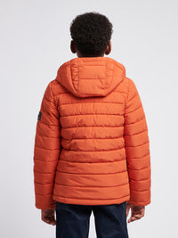 Boys Lightweight Quilt Hooded Puffer Jacket in Burnt Ochre