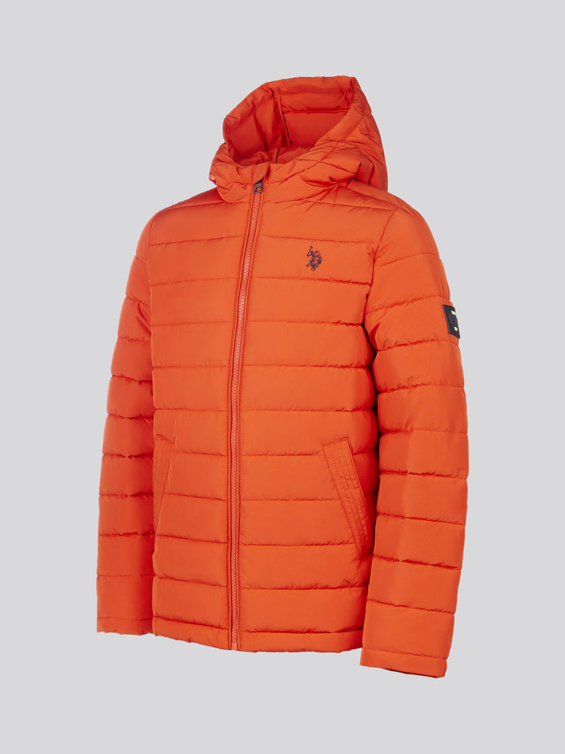 Boys Lightweight Quilt Hooded Puffer Jacket in Burnt Ochre