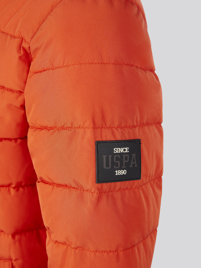 Boys Lightweight Quilt Hooded Puffer Jacket in Burnt Ochre