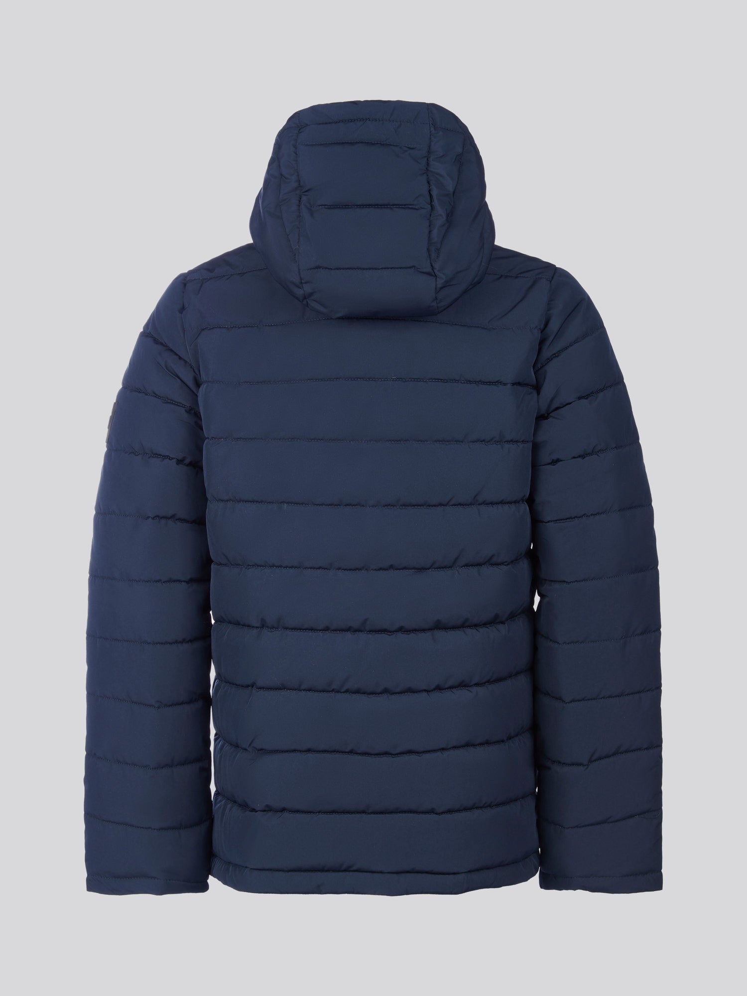 Boys Lightweight Quilt Hooded Puffer Jacket in Dark Sapphire Navy / Haute Red DHM