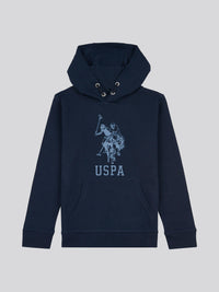 Boys Double Horsemen Statement Hoodie in Dark Sapphire Navy